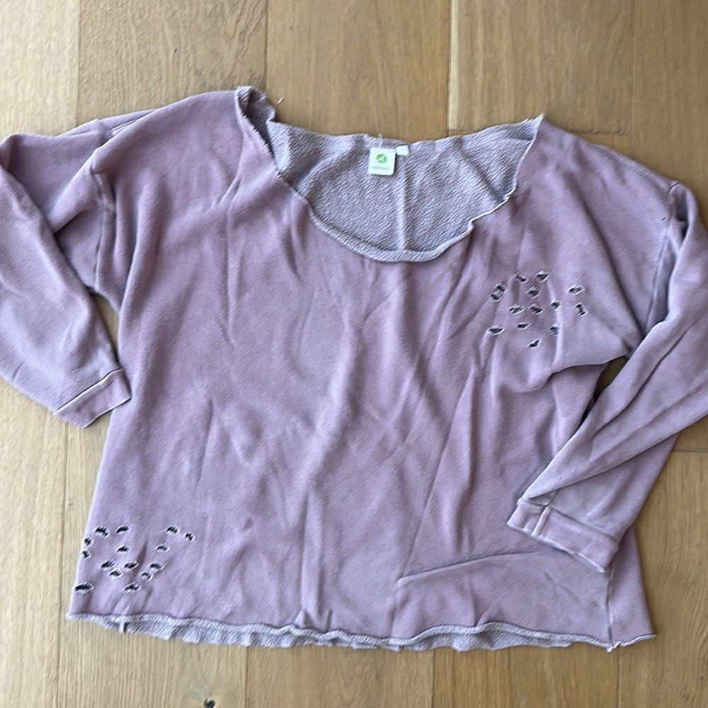 Avocado off the shoulder distressed sweatshirt